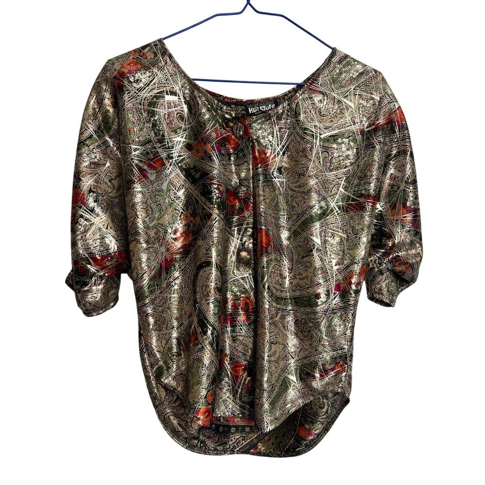 Vintage Hot Stuff U.S.A. Women's Blouse Metalic Paisley Size Small Retro!